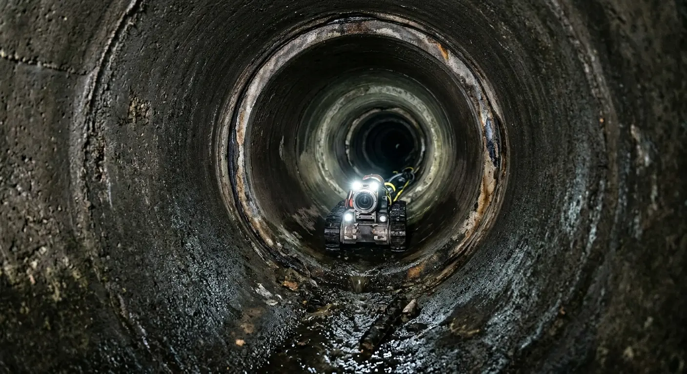 Robotic sewer camera inspecting pipe interior for Sewer Line Repair in Harrisville